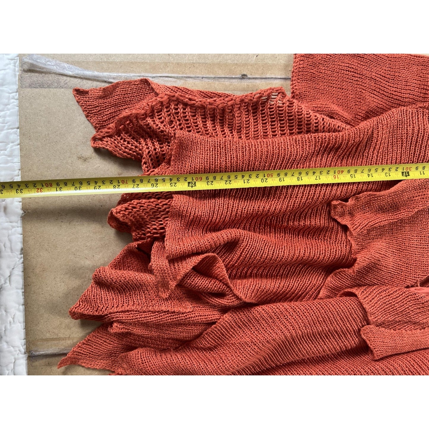 LUZA BART Cardigan Womens XL Orange Linen Open Knit Crochet Lightweight Relaxed