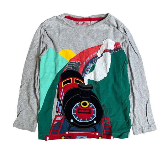 Mini Boden Gray Train Applique Long Sleeve Boy Size 6-7Y