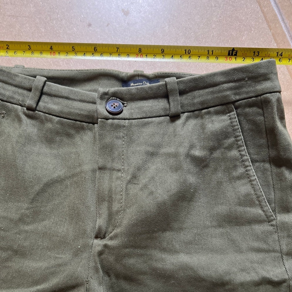 Massimo Dutti Olive Green Cotton Linen Blend Slim Fit Pants Size 4
