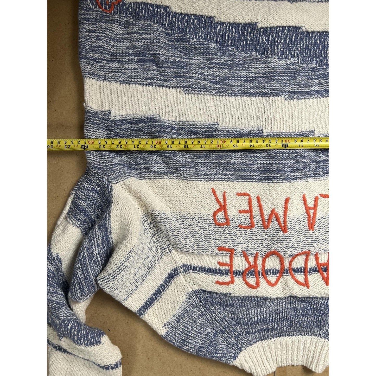 Sundance Cardigan Womens XL White Striped Chunky-Knit Pockets Button Embroidered