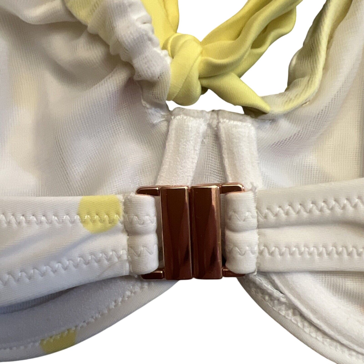 Ivory Rose Underwire Bikini Swim Halter Top Size 32DD White with Polka Dots EUC