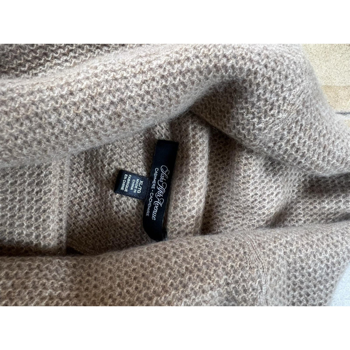 Saks Fifth Avenue Sweater Womens L Beige 100% Cashmere Turtleneck Open-Knit