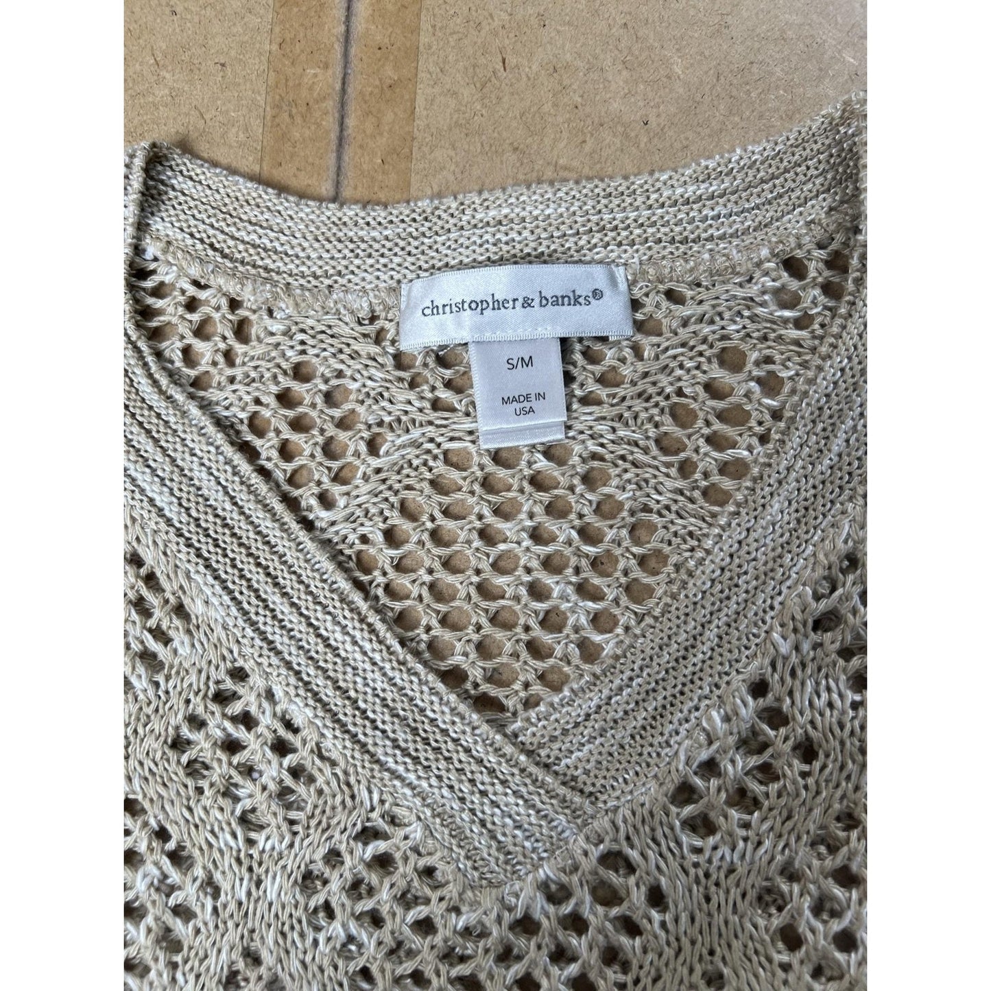 Christopher & Banks Tunic Womens S/M Beige Crochet Button Lightweight V-Neck