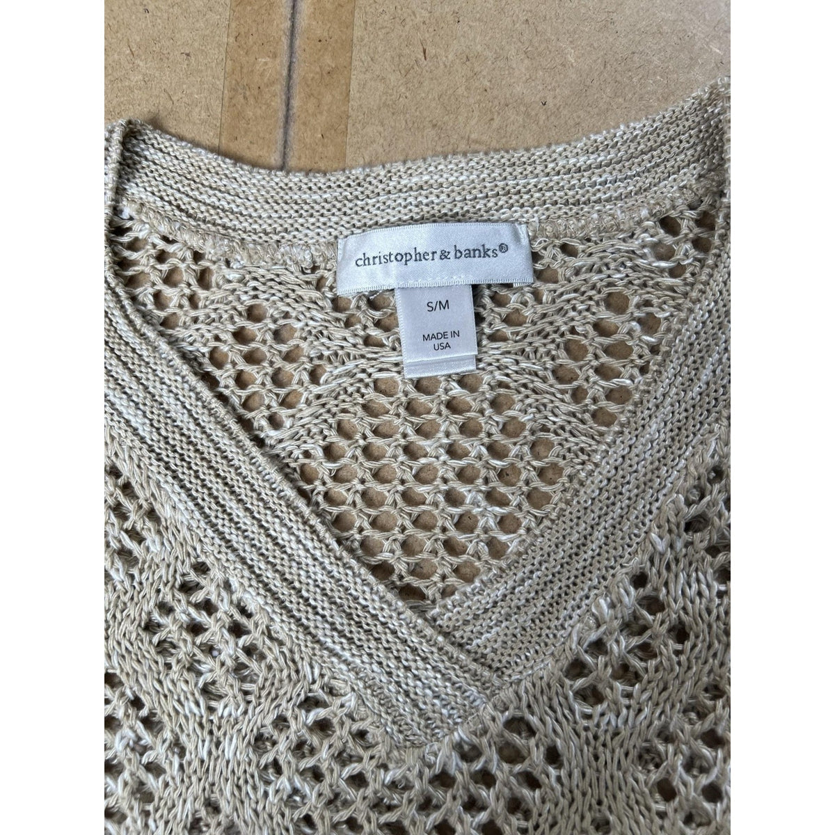 Christopher & Banks Tunic Womens S/M Beige Crochet Button Lightweight V-Neck