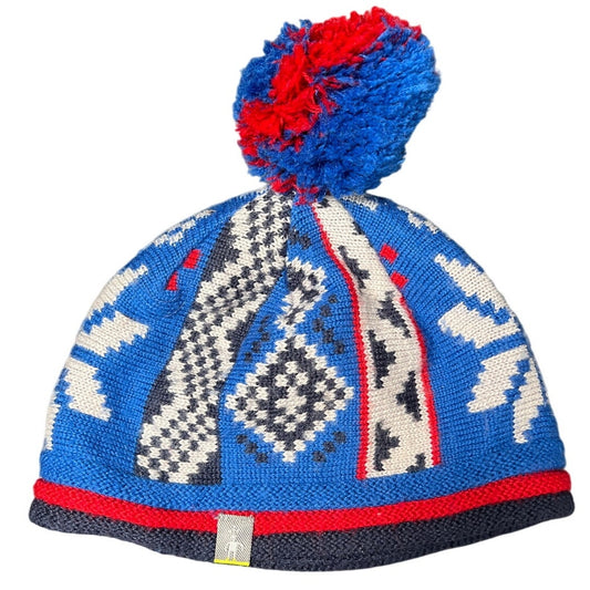 SmartWool Children Snowflake Beanie Hat Pom Pom Blue White Red Merino Wool