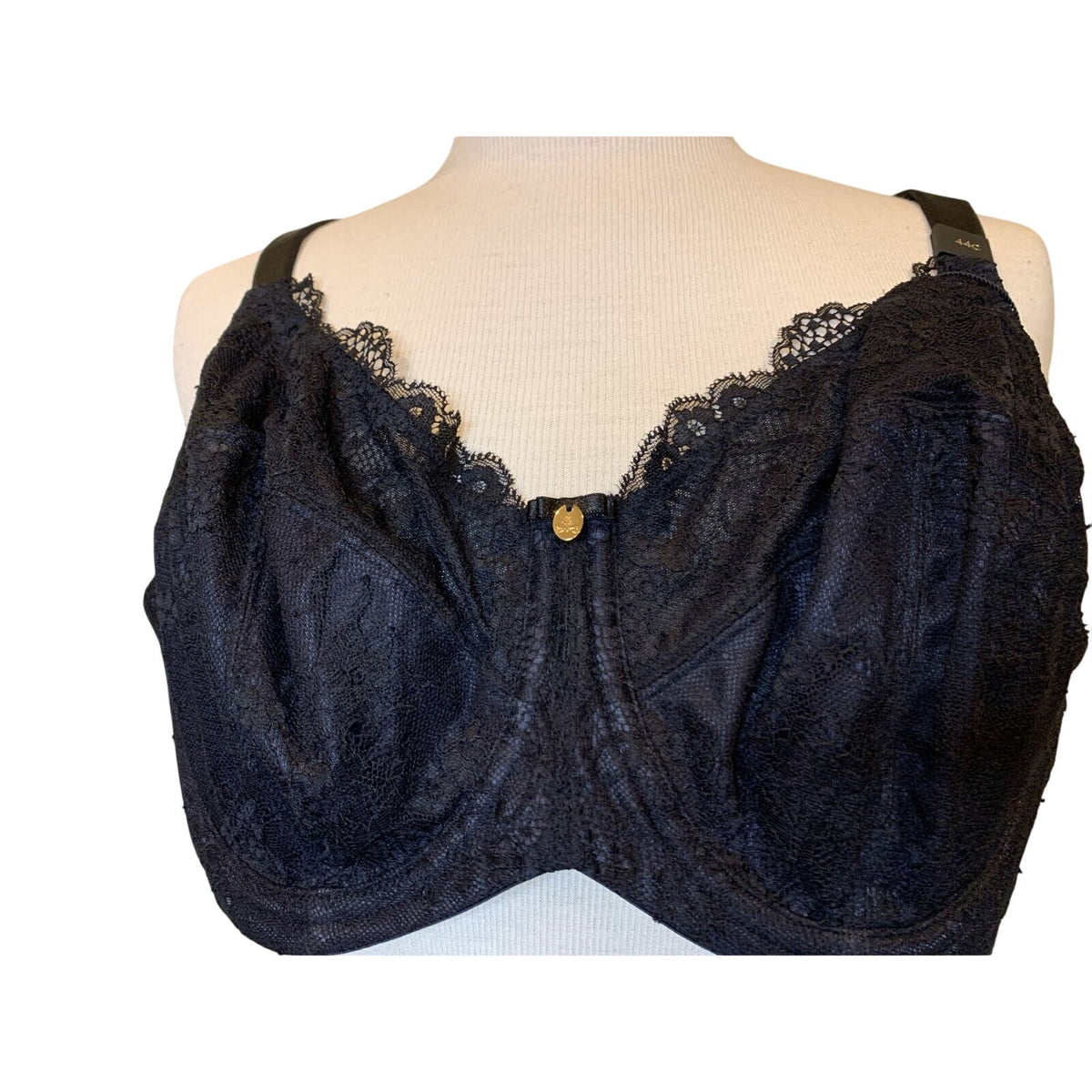 Curvy Couture 44C Everyday Glamour Black Lacy Unlined UW Bra 1207 NWT