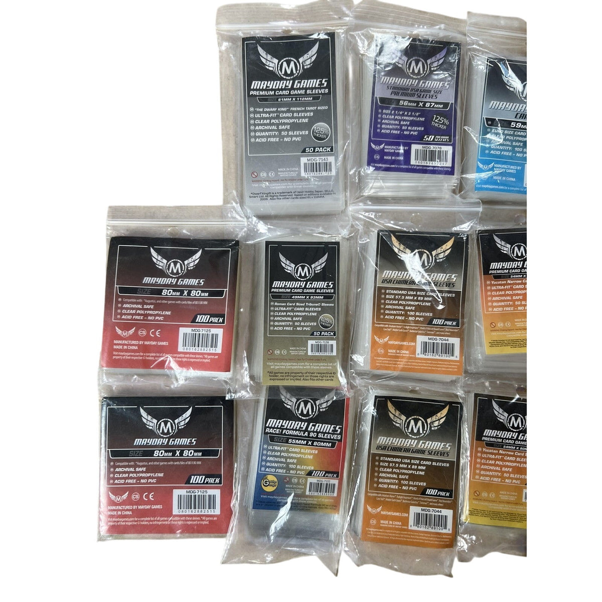 Mayday Games Card Sleeves Clear Lot Of 13 Assorted Sizes 50-100ct Polypropylene