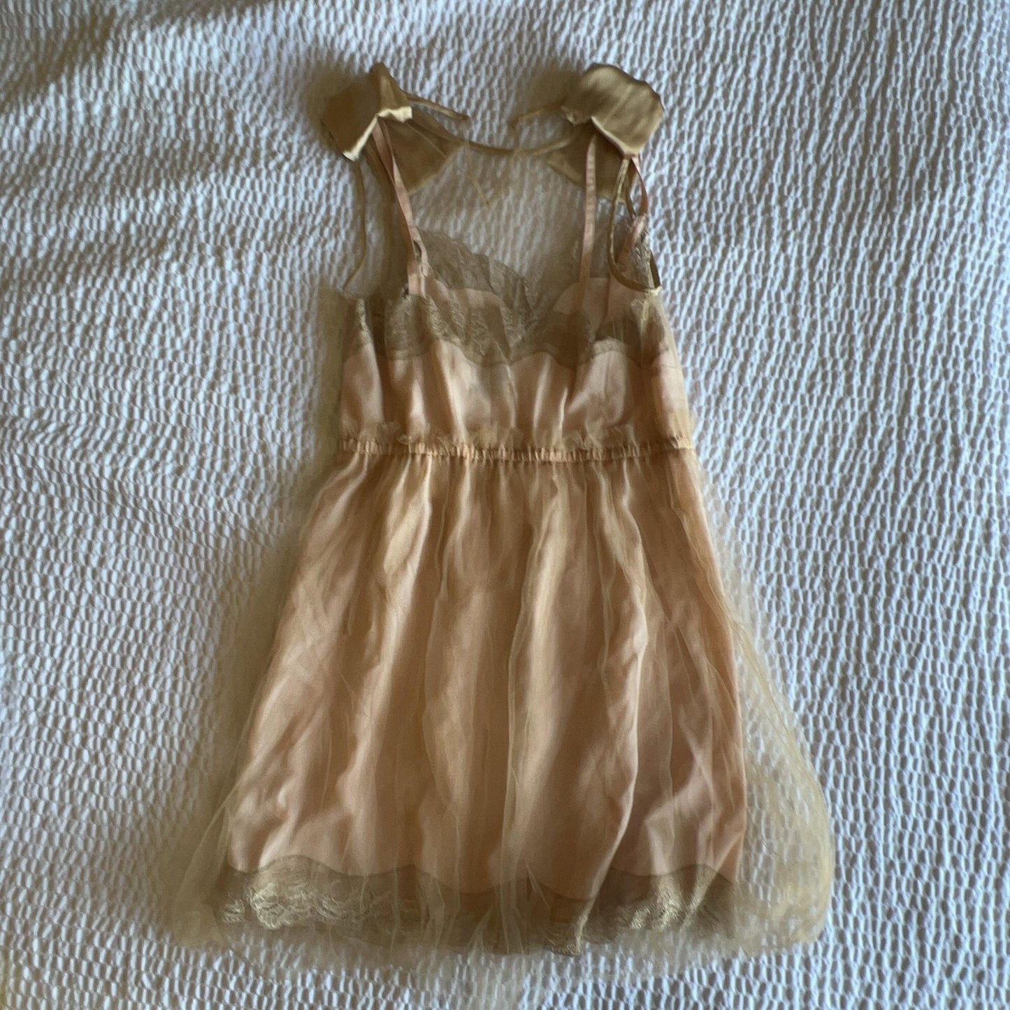 Rodarte Slip Dress Womens M Beige Tulle Sweetheart Lace Bow Lined Party Cocktail