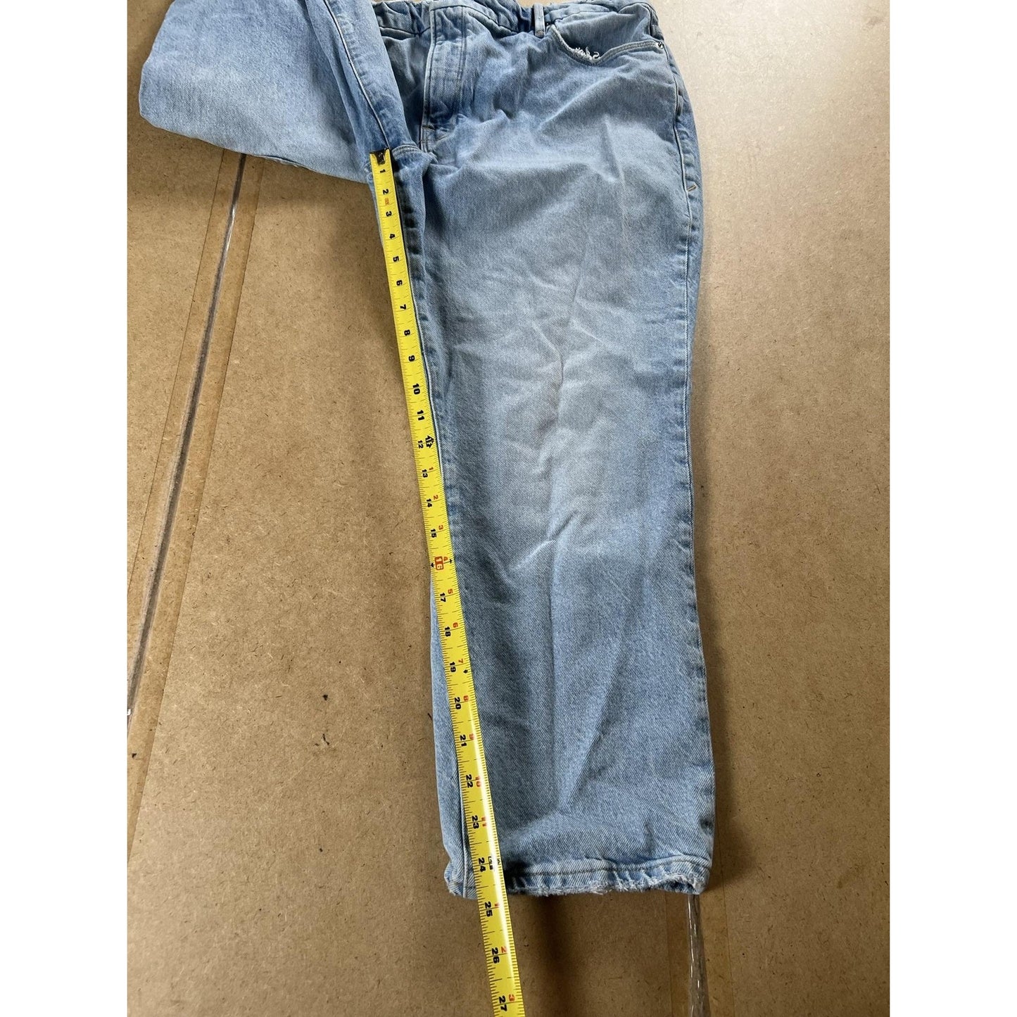 Good American Pants Womens 12 Blue Paperbag Denim Elastic Waist Pockets