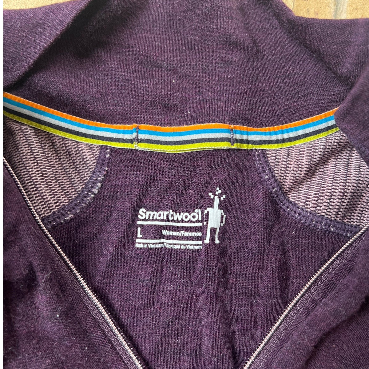 Smartwool Women Purple Merino Wool 1/4 Zip Striped Long Sleeve Sweater