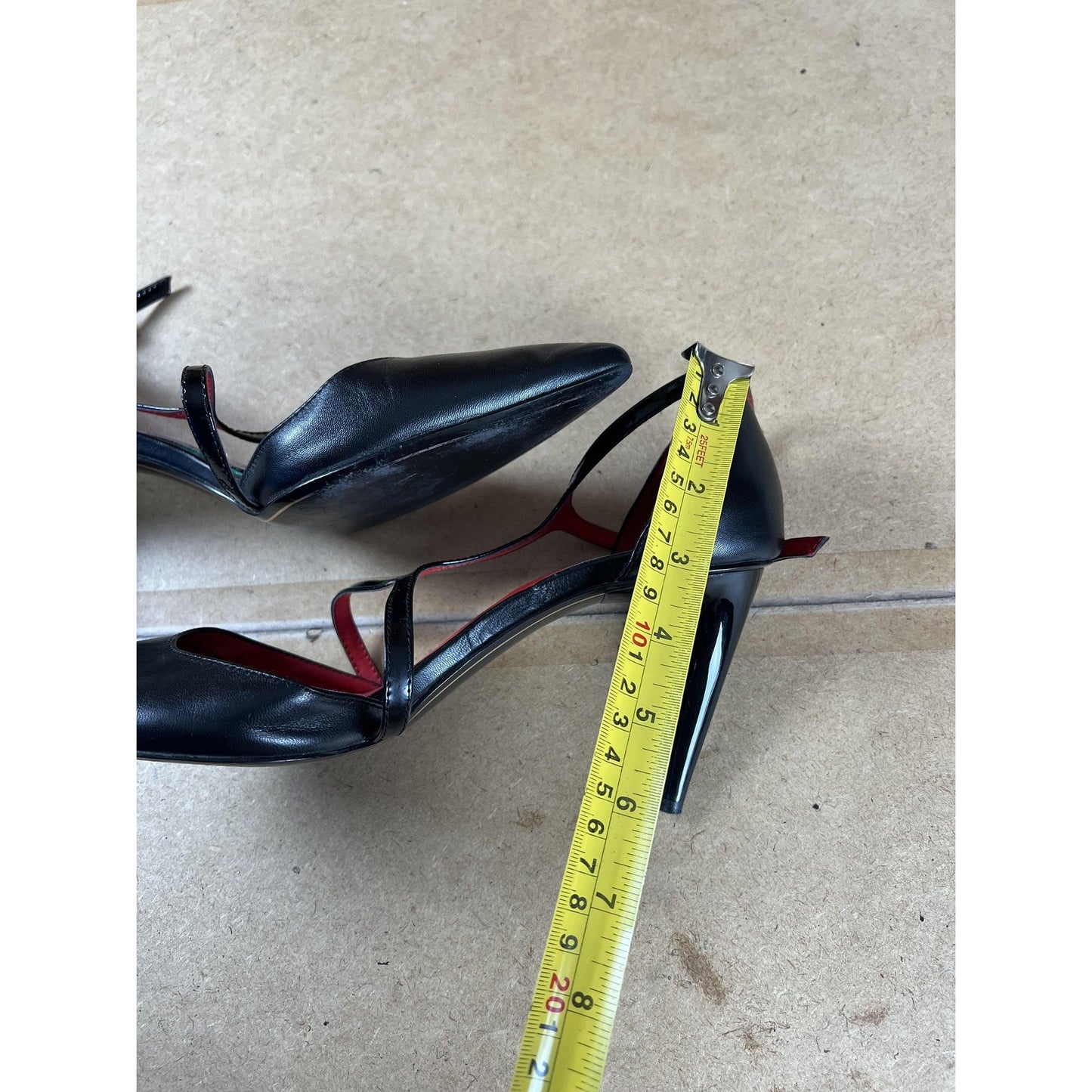Charles Jourdan Shoes Womens 10 Black Leather Patent Pump Ankle Strap Stiletto