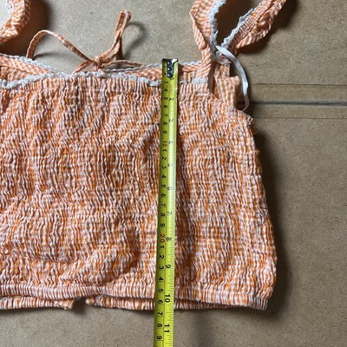 Sim & Sam Tank Womens L Orange Gingham Cropped Square Neck Button Stretch Straps