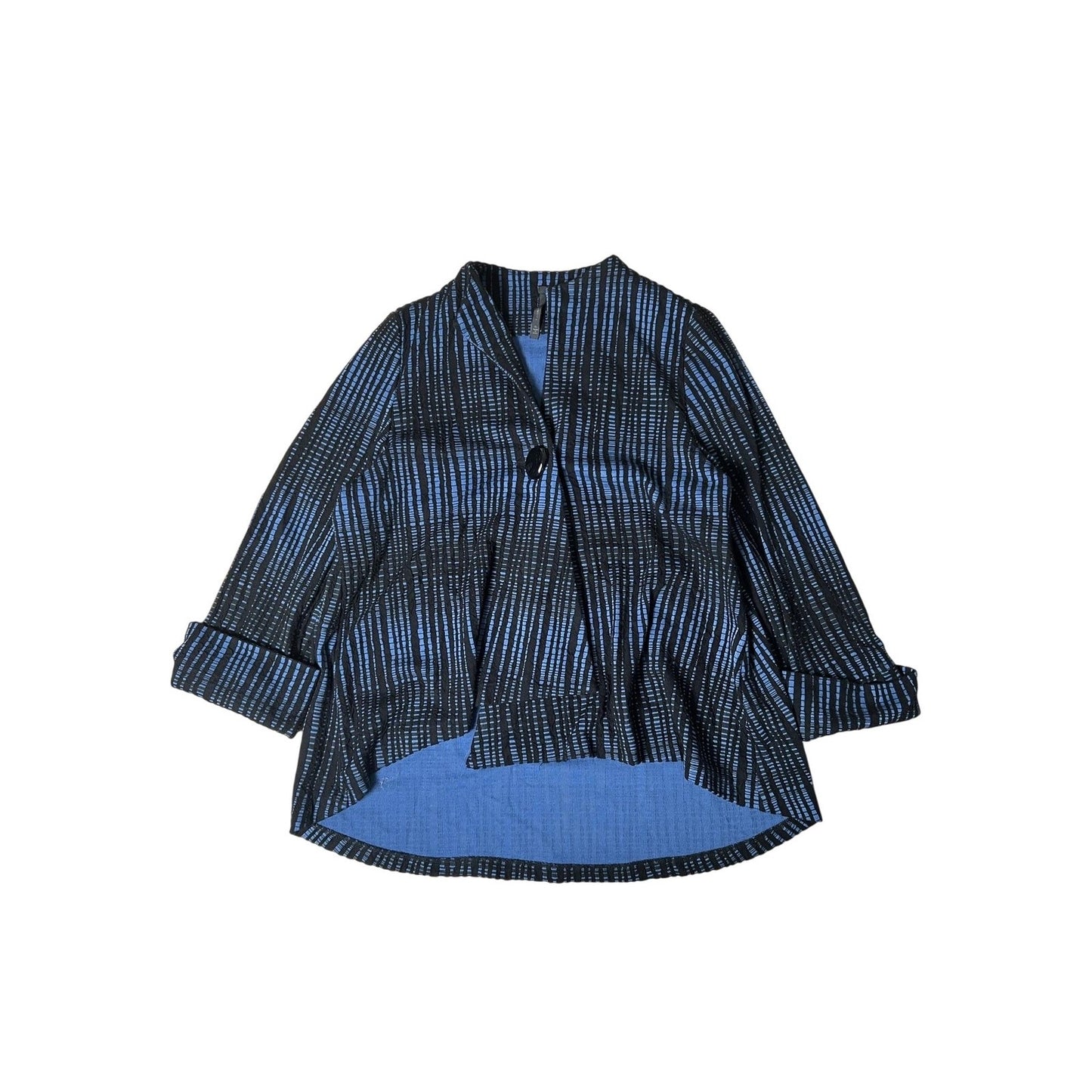 IC Jacket Womens XL Black Striped Lined Collared Single-Breasted Button