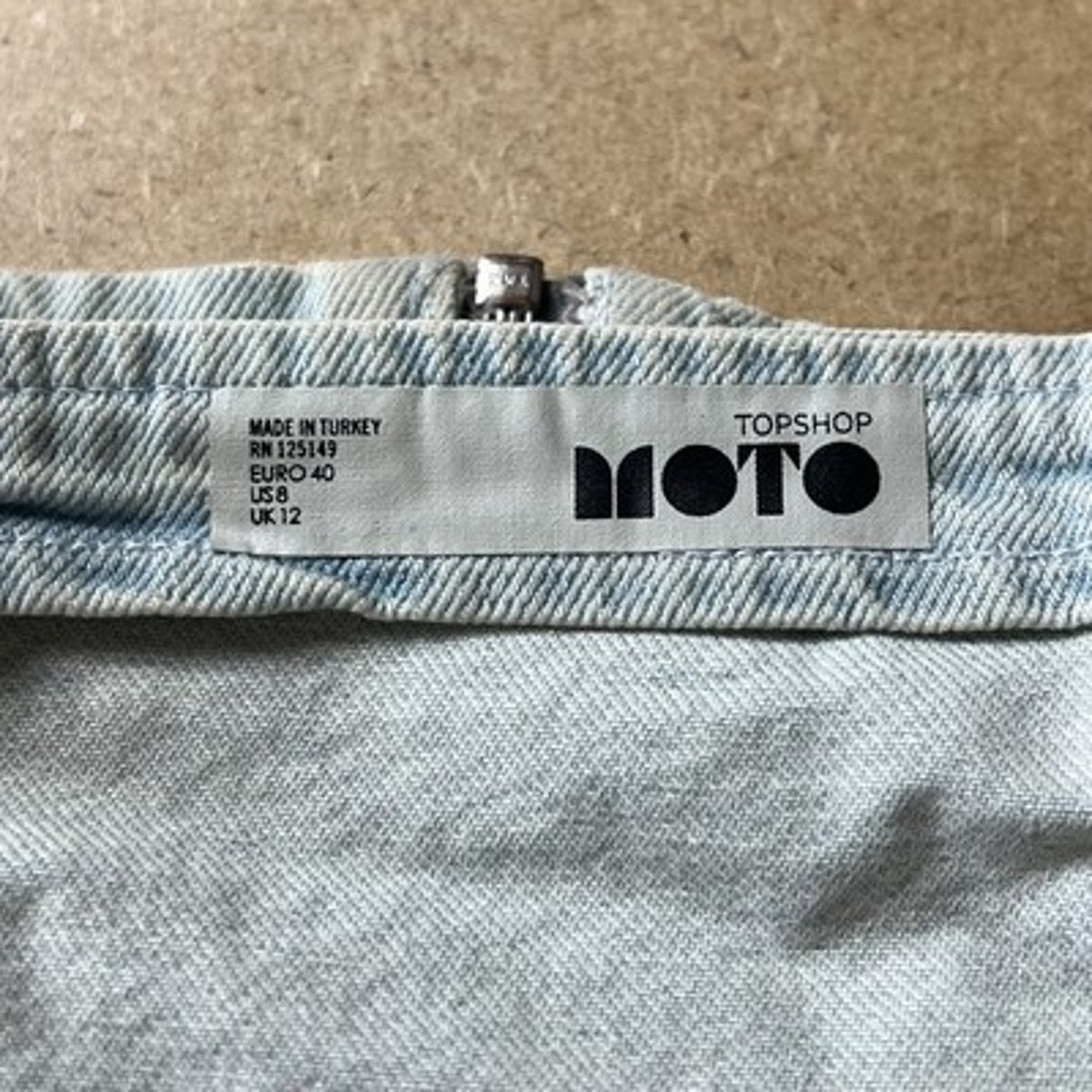 Topshop Tank Womens 8 Blue Denim Cropped Sweetheart Zip Front Bustier Moto