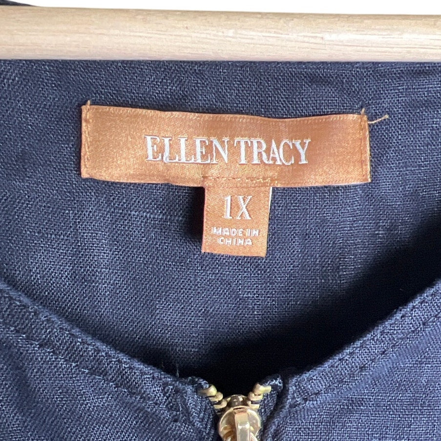 Ellen Tracy NWT XL 100% Linen E-Navy Top