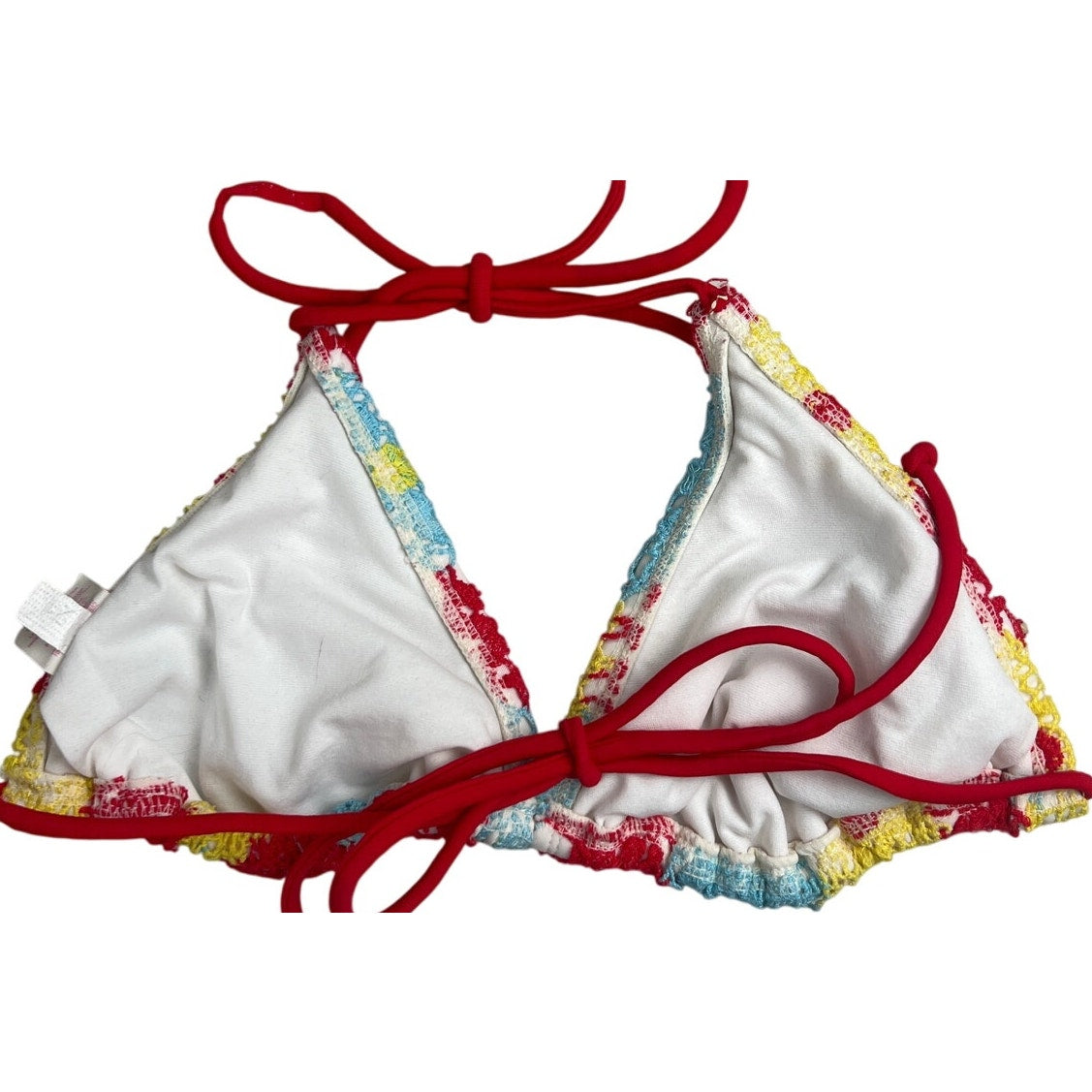 Xhilaration Crochet Wireless Lined Bikini Top Floral Yellow Red Medium