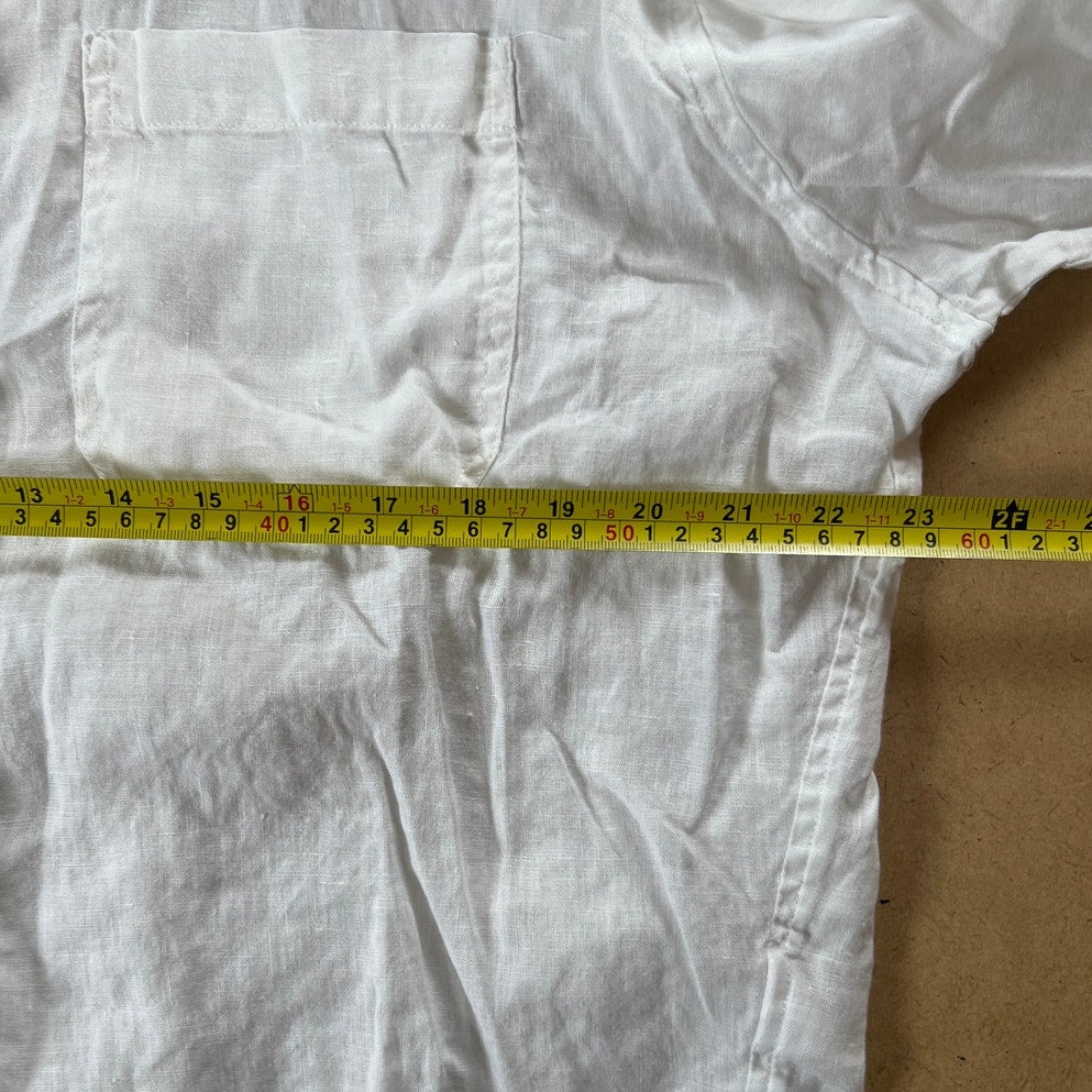 Magaschoni Linen White Button-Up Short Sleeve Top Women's Medium