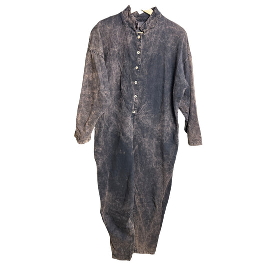 One Size 100% Cotton Faded Jumpsuit Button Up Gray