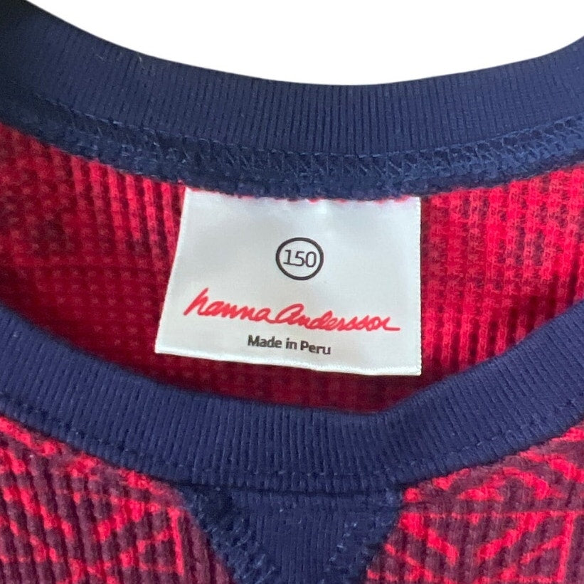 Hanna Anderson 150 Long Sleeve Red & Blue Winter Snow fllake Pattern Kids