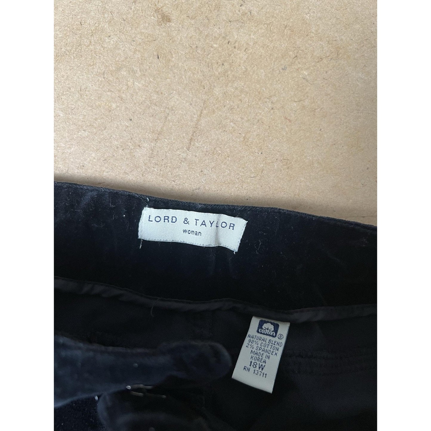 LORD & TAYLOR Pants Womens 18W Black Velvet Dress Pants Lined Stretch Zip