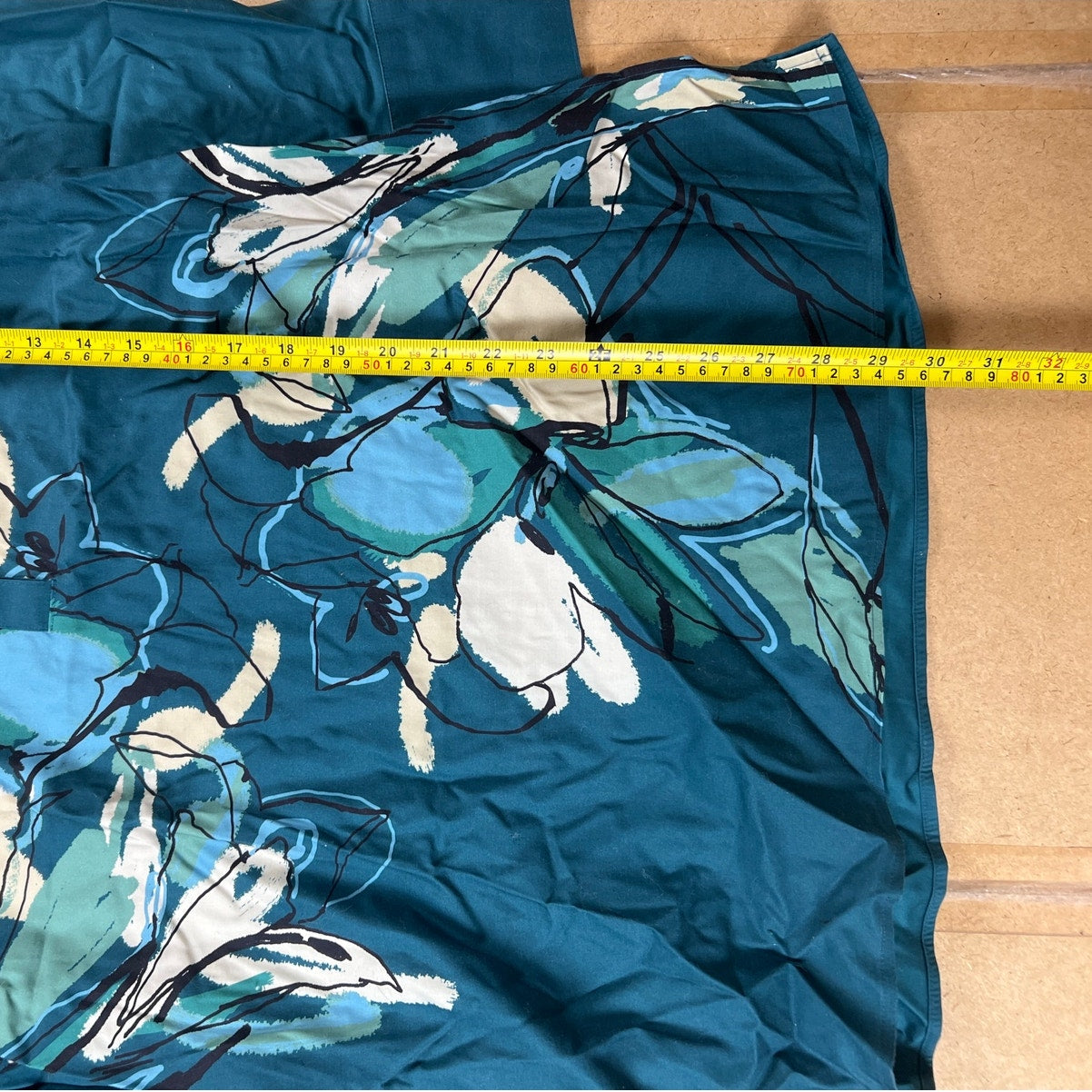 Chicos Size 15 No Iron Stretch Tunic Teal Green Floral Mandarin Long Sleeve