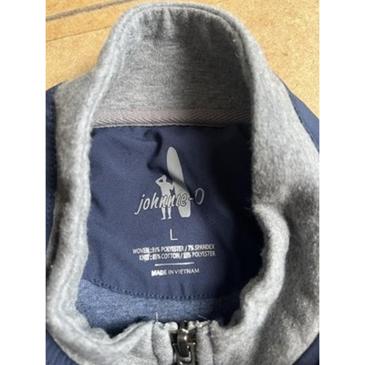 Johnnie-O Sweater Mens L Blue Full Zip Mock Neck Insulated Pockets Logo