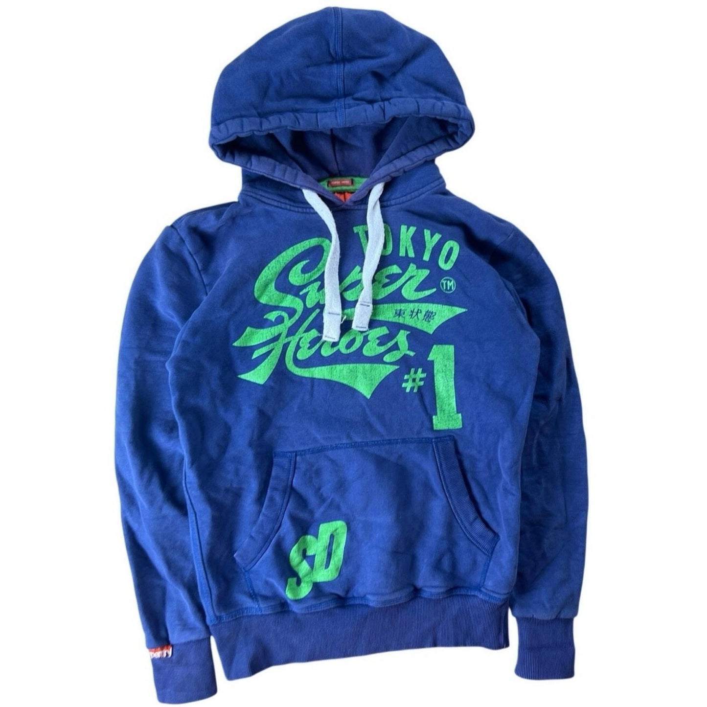 Superdry Hoodie Womens S Blue Pullover Fleece Drawstring Kangaroo Pocket Logo