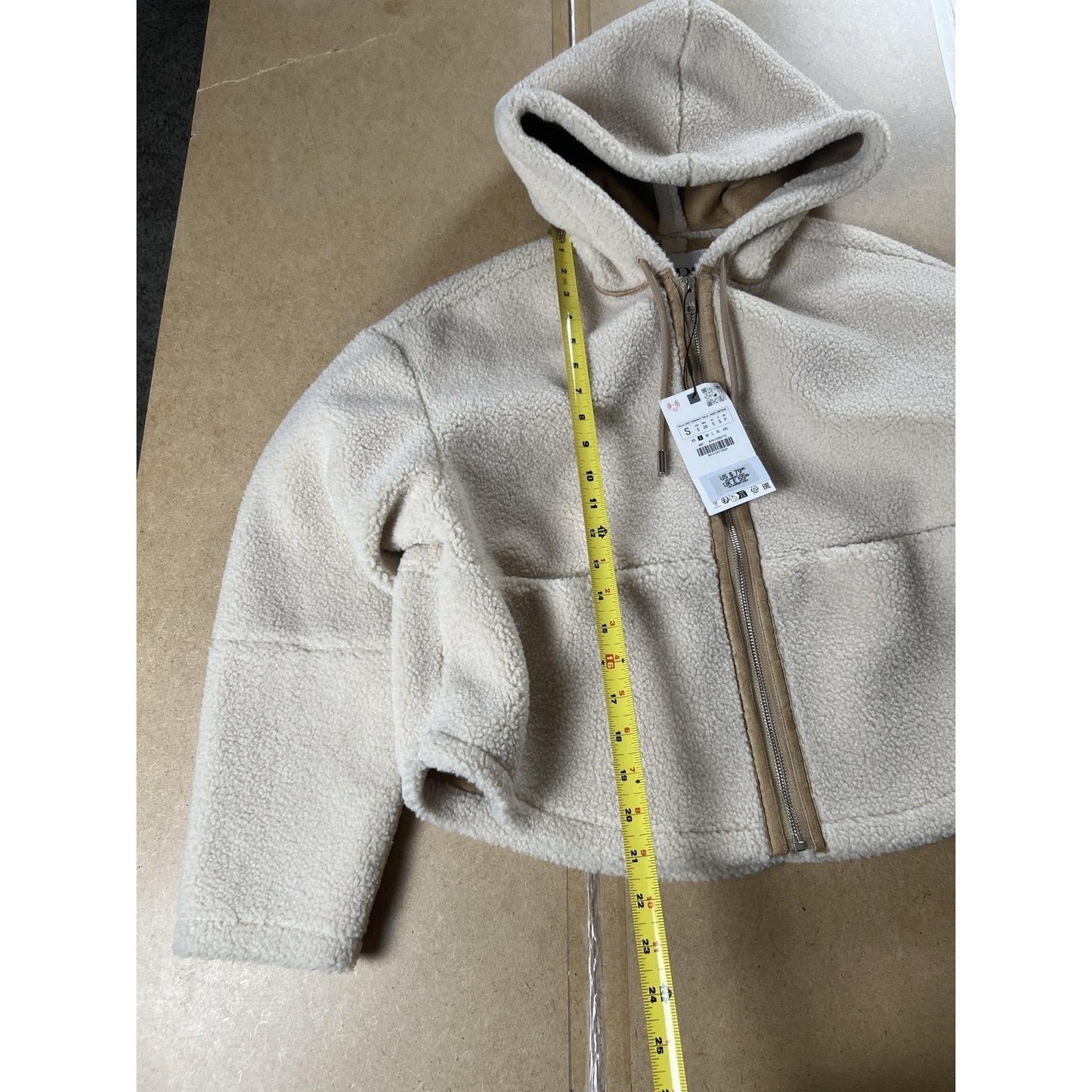 Zara Sweater Womens S White Hooded Full Zip Fleece Heavyweight Pockets