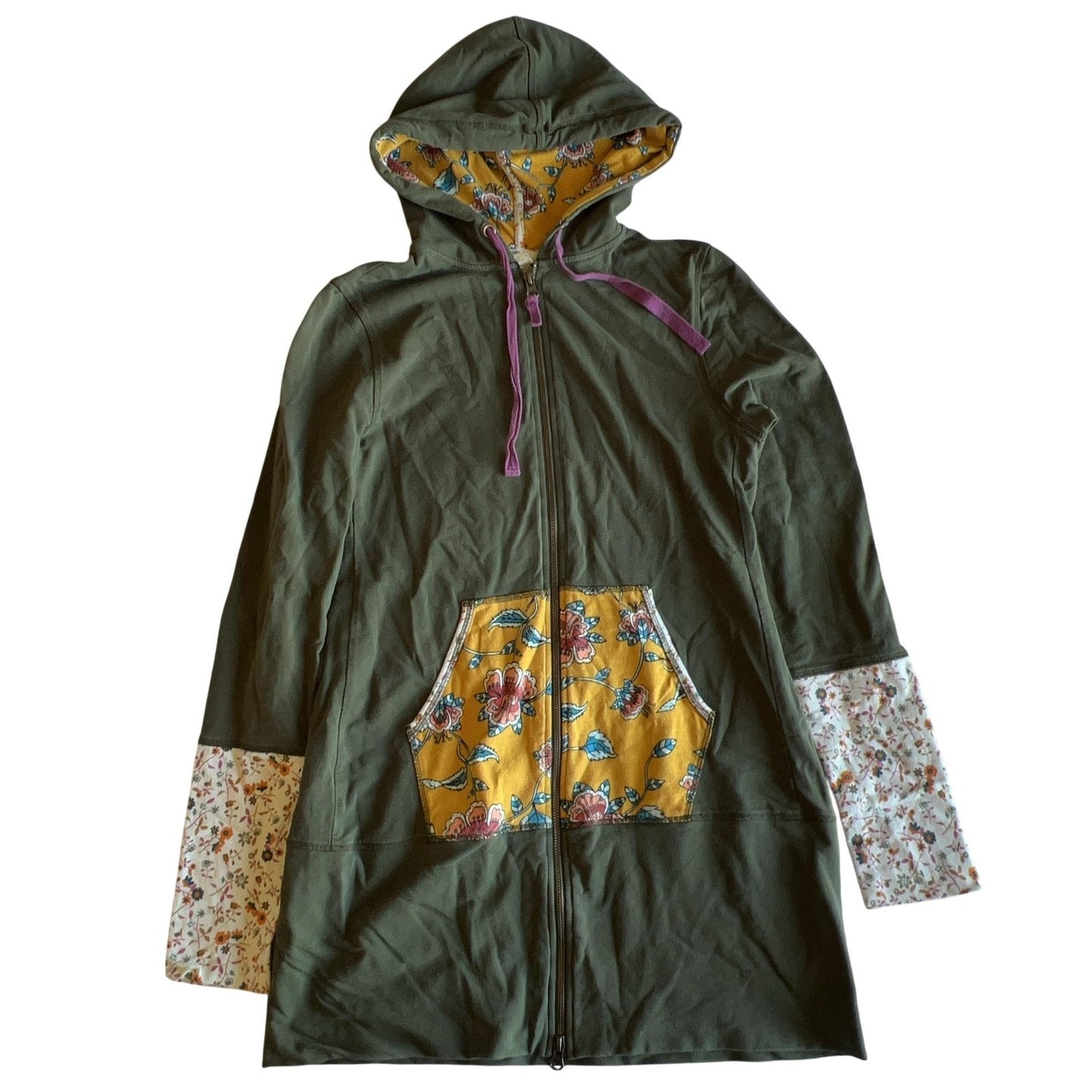Matilda Jane Sweater Womens M Green Hooded Full Zip Lined Pockets Stretch
