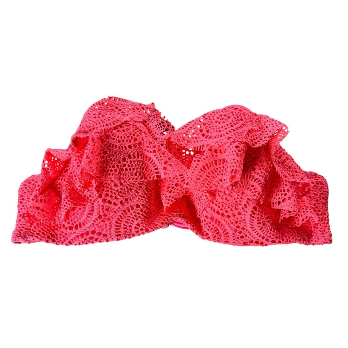 Aerie Bra Womens 36D Pink Lace Strapless Bandeau Underwire Padded Ruffle Crochet