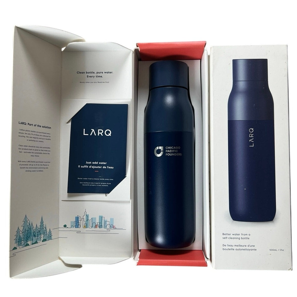LARQ Water Bottle 31 Fl Oz Blue Stainless Steel Vacuum Insulated Screw-on Lid