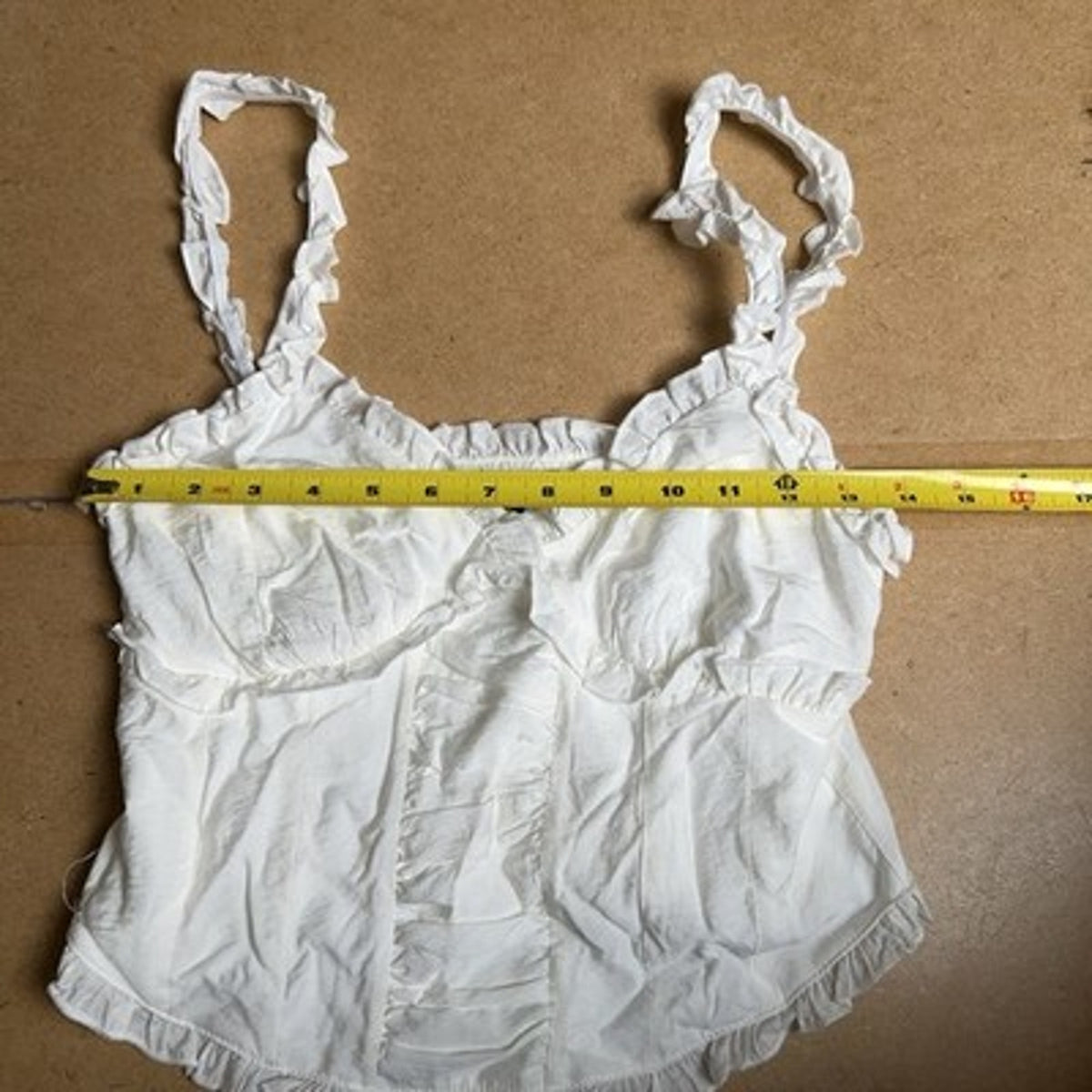 Moa Moa Tank Womens S White Camisole Sweetheart Ruffle Strappy Lined Lightweight