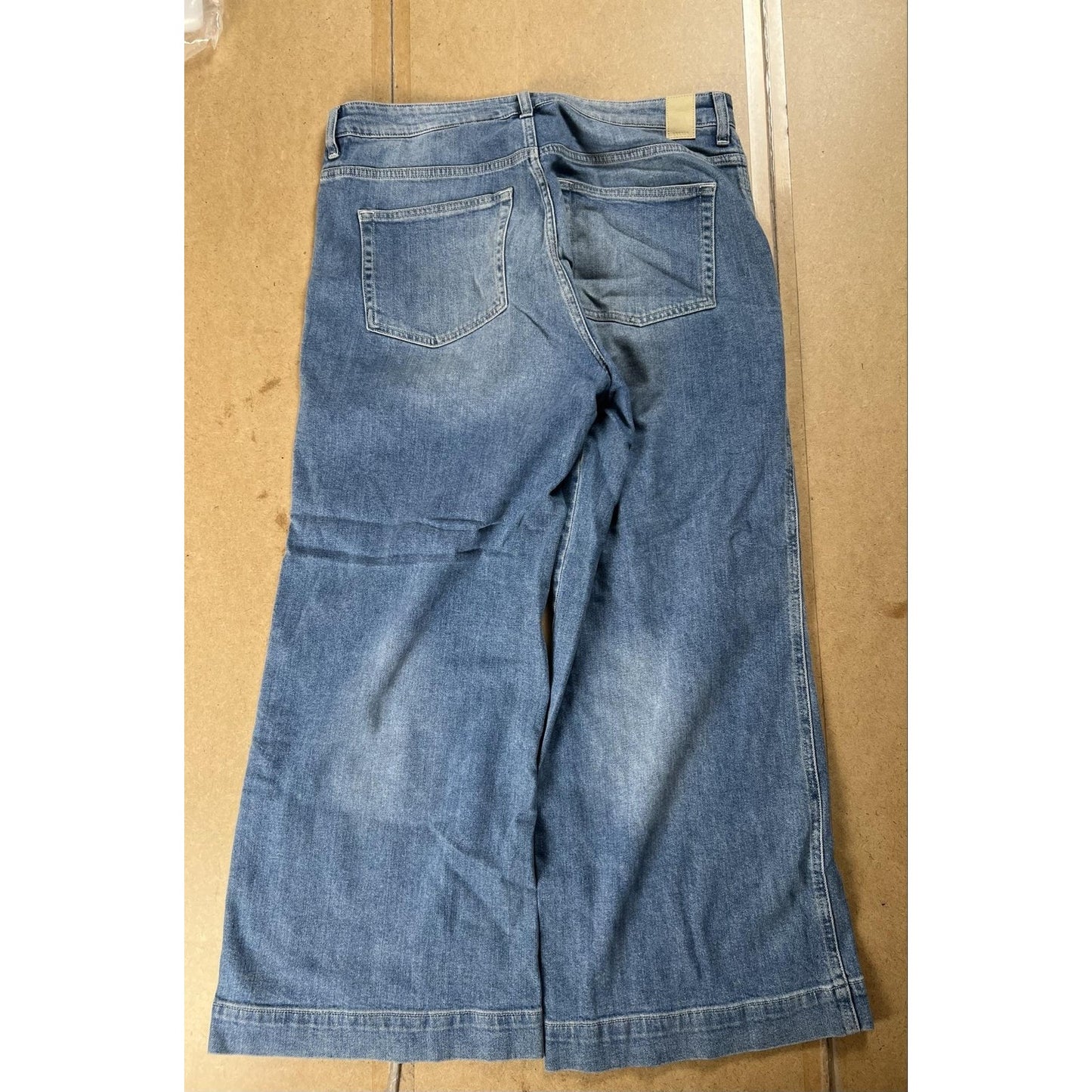 Culotte high waist Pants Womens 42 Blue Ankle Denim Relaxed Fit Pockets Zip