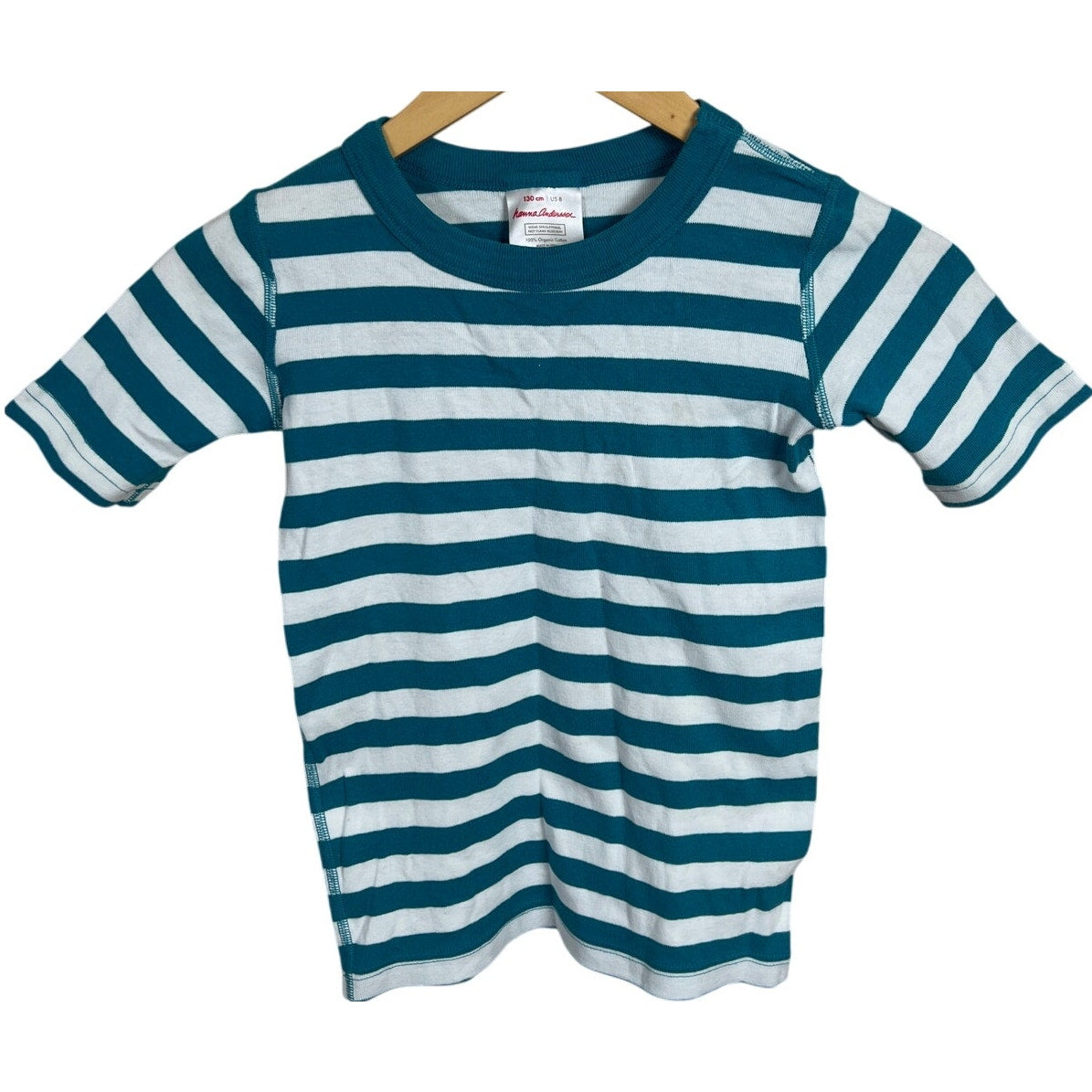 Hanna Anderson Size 8 Shirt Boys Blue Striped Short Sleeve