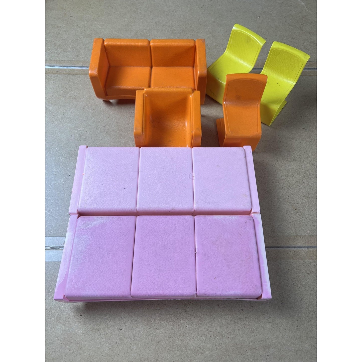 Mattel Barbie Doll Furniture Lot Pink Orange Yellow Made In USA 1973 Vintage