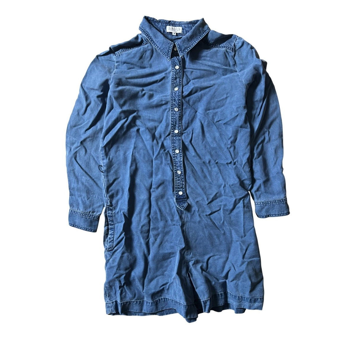 Claudie Pierlot Womens M Blue Denim Collared Snap Casual Pockets Long Sleeve
