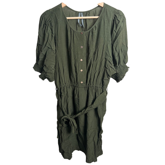 Anthropologie Nicole Puff-Sleeved Linen Blend Shirt Dress Medium