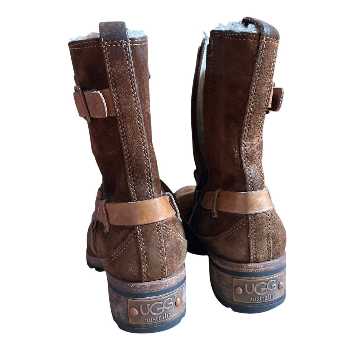 UGG Endell Harness Genuine Sheepskin Boots Sz 5 Chestnut Brown Suede