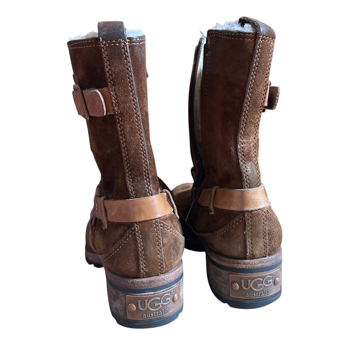 UGG Endell Harness Genuine Sheepskin Boots Sz 5 Chestnut Brown Suede