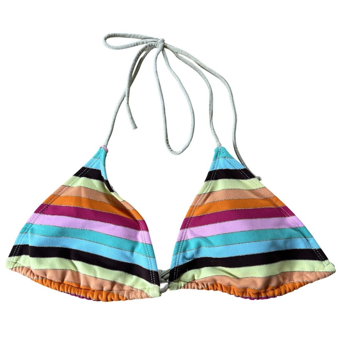 INMOCEAN Swim Top Womens S Multicolor Striped Triangle Lined Halter Adjustable