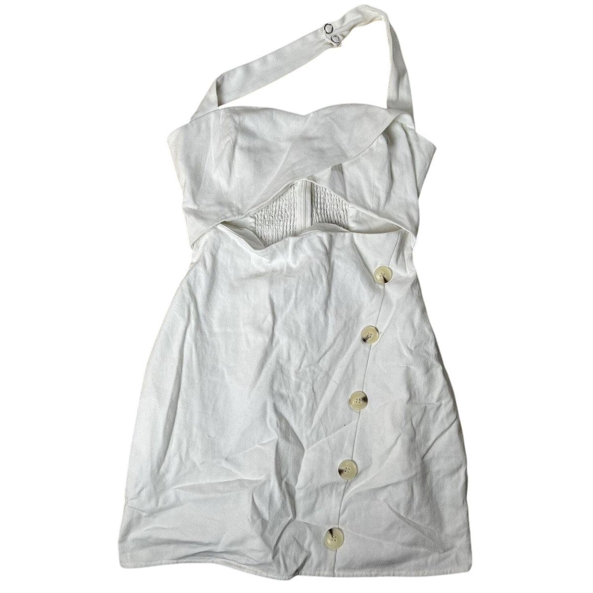Maeve Dress Womens M White Strappy Mini Sundress Sweetheart Smocked Buttons Zip