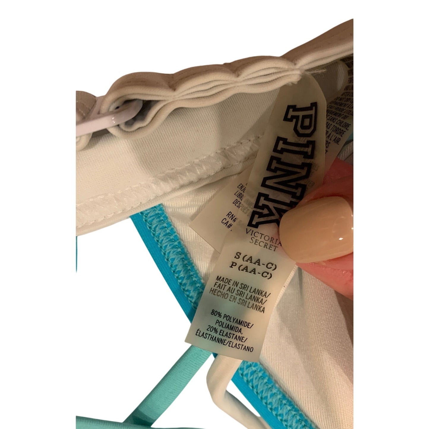 Victoria's Victoria Secret Bikini PINK Top Blue Crossed Back Straps Size S - EUC