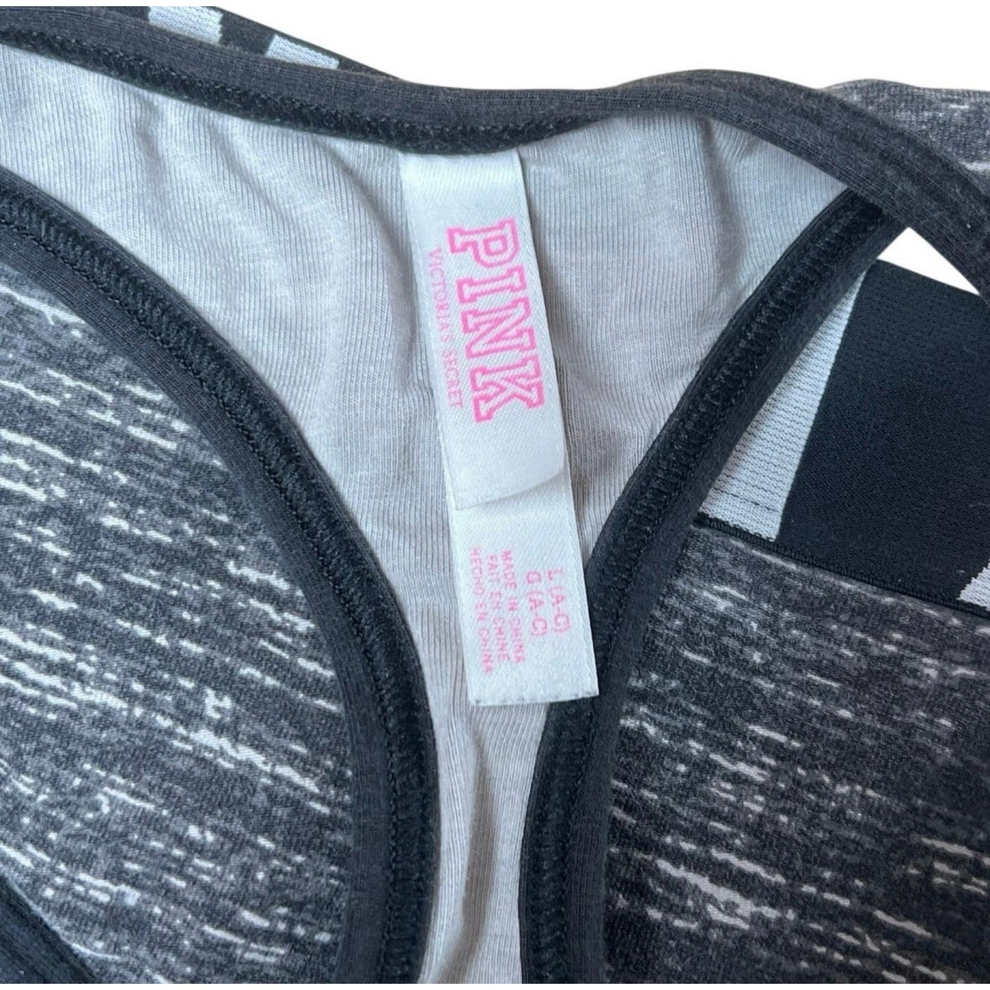 PINK Bra Womens L Gray Sports Bra Racerback Wireless Lined Colorblock Logo