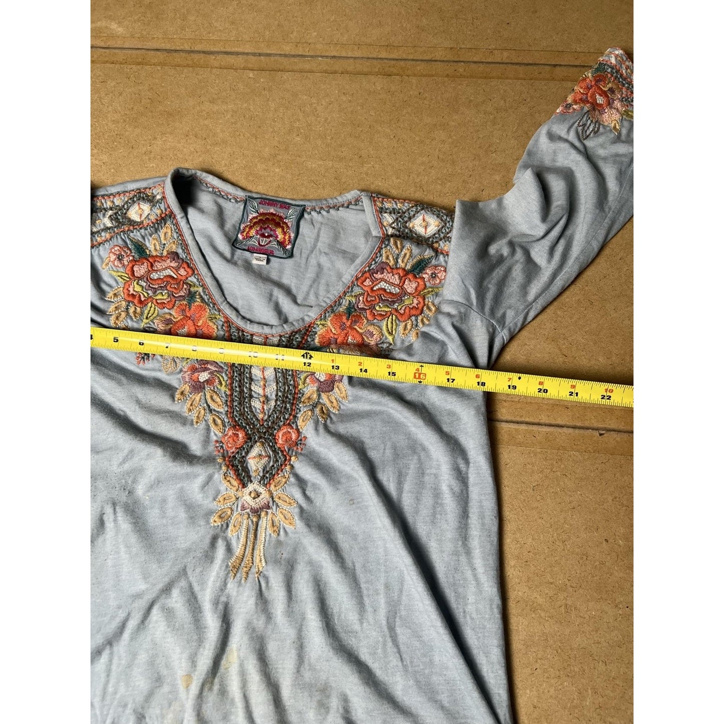 Johnny Was Tunic Womens S Blue V-Neck Embroidered Floral Lightweight Pullover