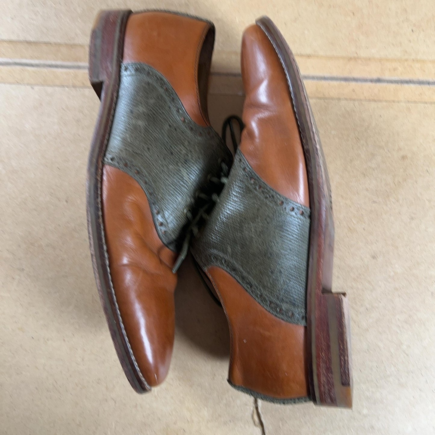Cole Haan Boots Mens Size 10.5 Brown Leather Colorblock Lace Up Pointed