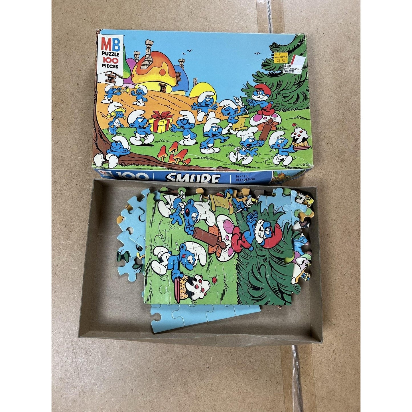 MB Puzzle 100 Pieces Smurf Boxed Jigsaw 16 X 11 In 40.6 X 28.0 Cm Loose Pieces