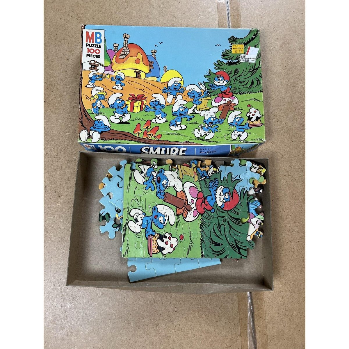 MB Puzzle 100 Pieces Smurf Boxed Jigsaw 16 X 11 In 40.6 X 28.0 Cm Loose Pieces