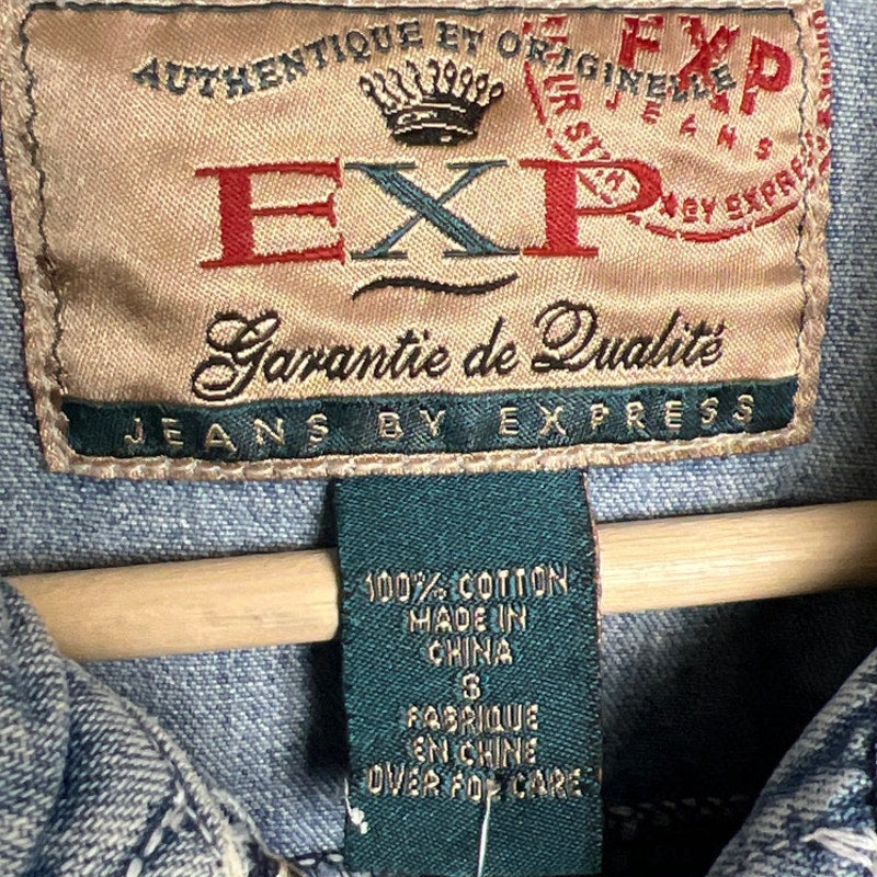 Express Jeans Zip Up Denim Jacket Size Small 100% Cotton
