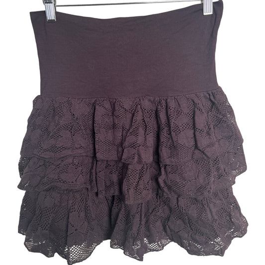 Y2K Vanity Brown Lace Mini Skirt Size Medium Flare