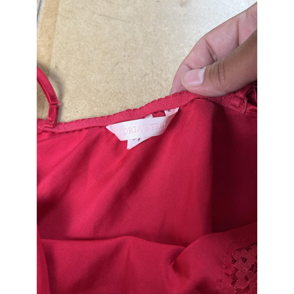 Victoria's Secret Chemise Womens S Red Satin Lace Trim Nightgown Lingerie